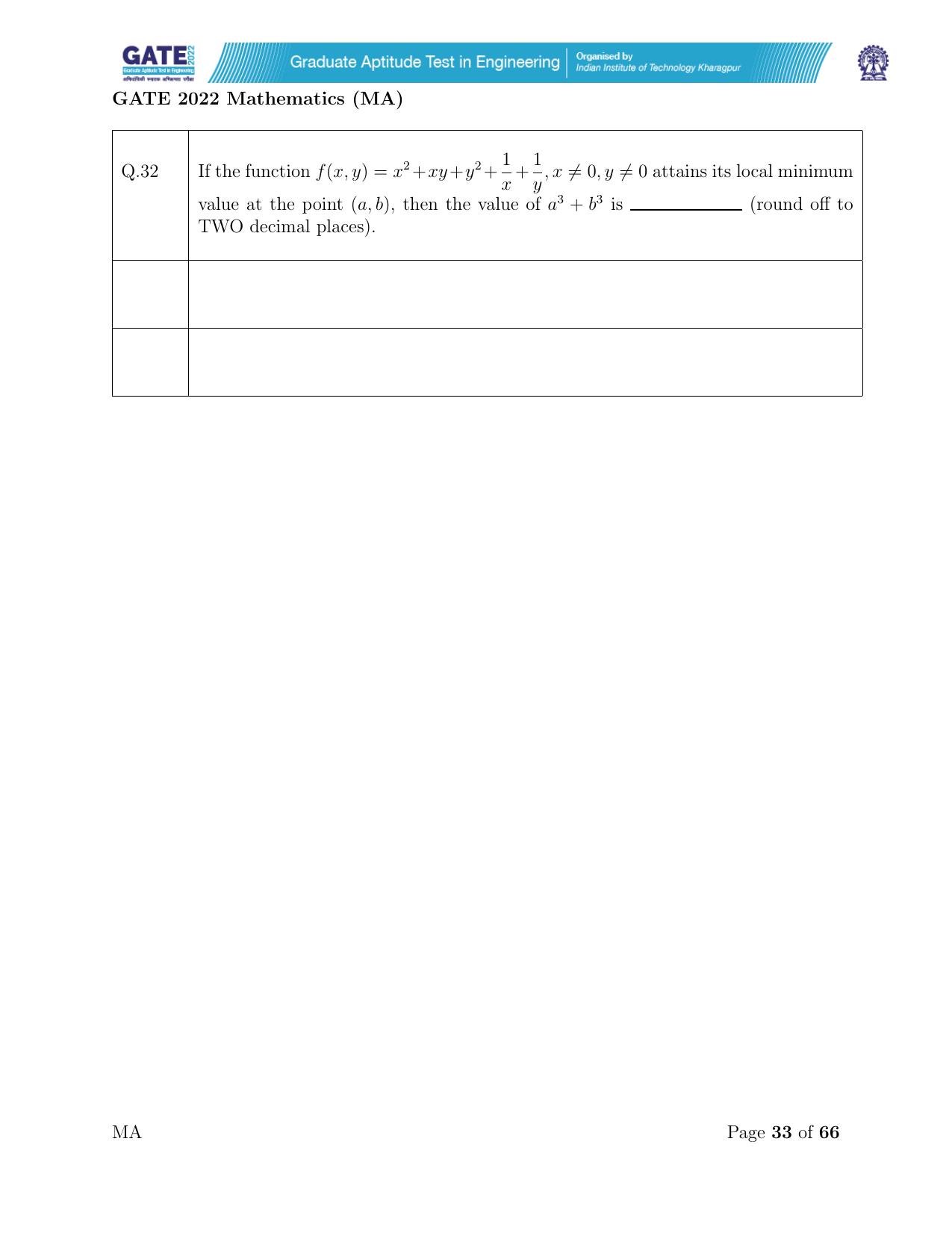 GATE 2022 Mathematics (MA) Question Paper - Page 33