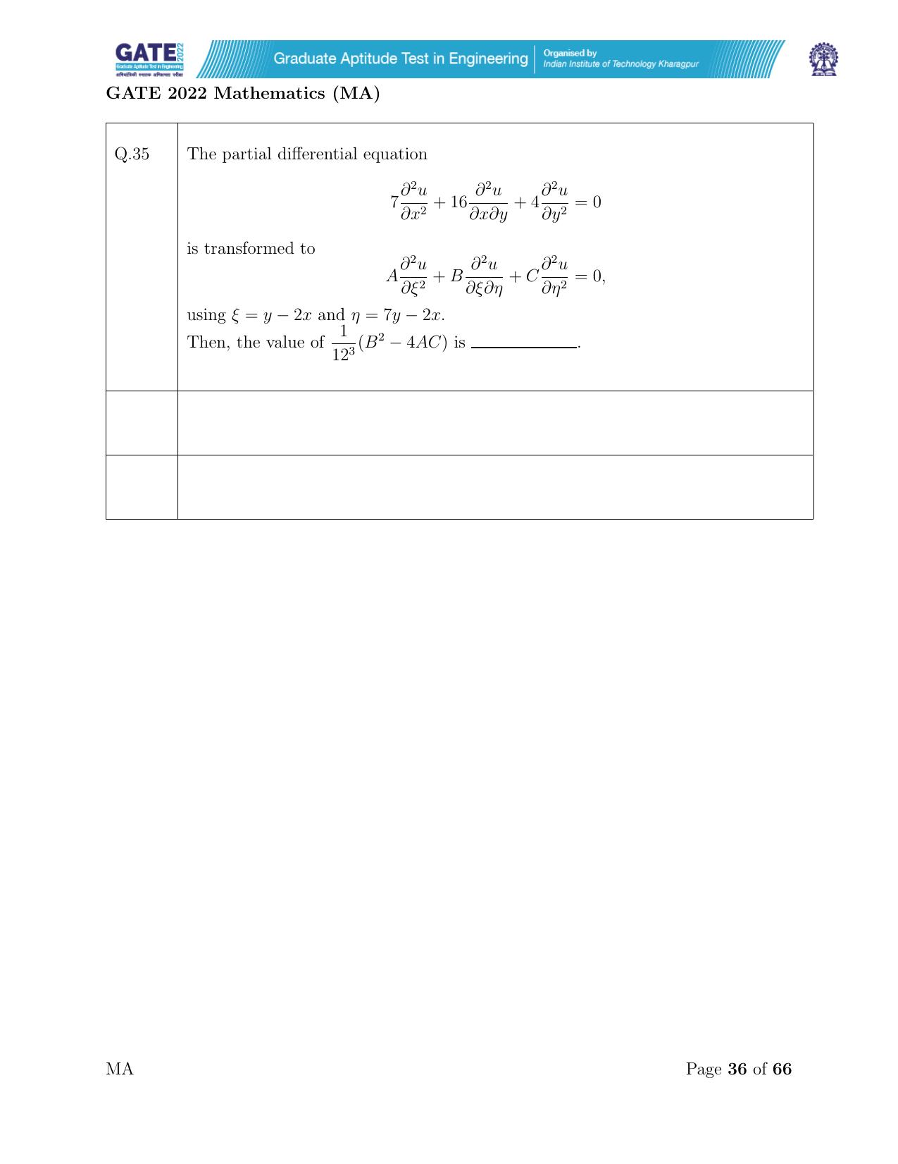 GATE 2022 Mathematics (MA) Question Paper - Page 36