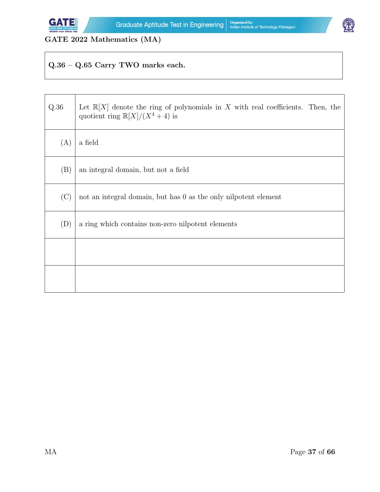 GATE 2022 Mathematics (MA) Question Paper - Page 37