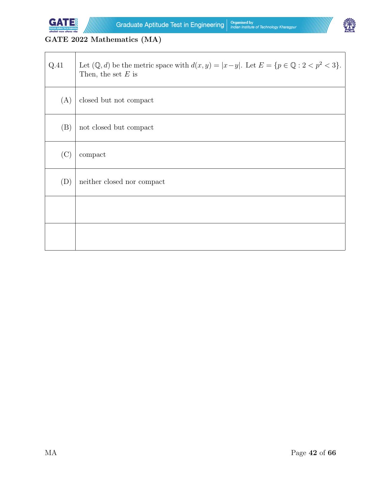 GATE 2022 Mathematics (MA) Question Paper - Page 42