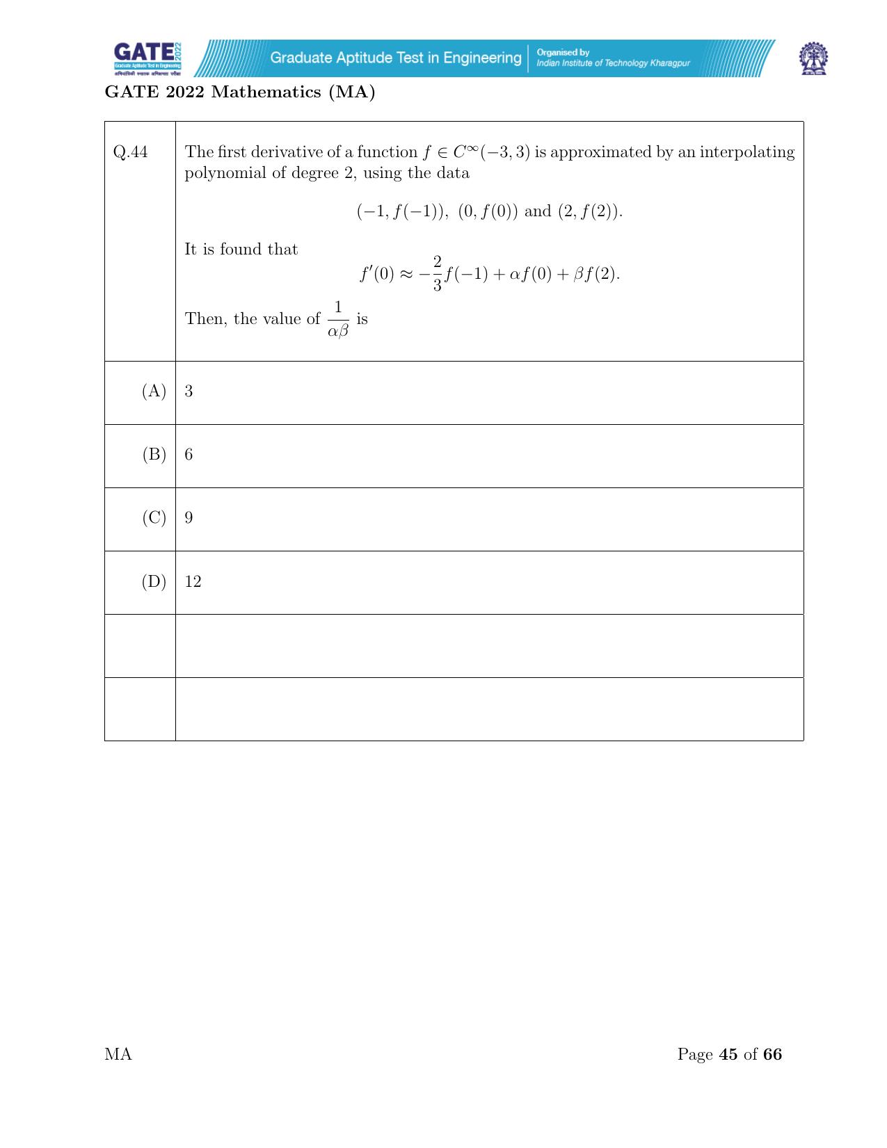 GATE 2022 Mathematics (MA) Question Paper - Page 45