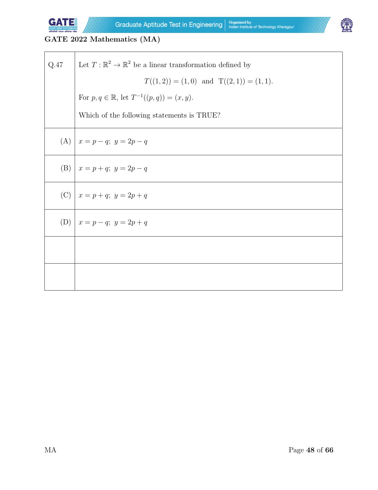 GATE 2022 Mathematics (MA) Question Paper - Page 48
