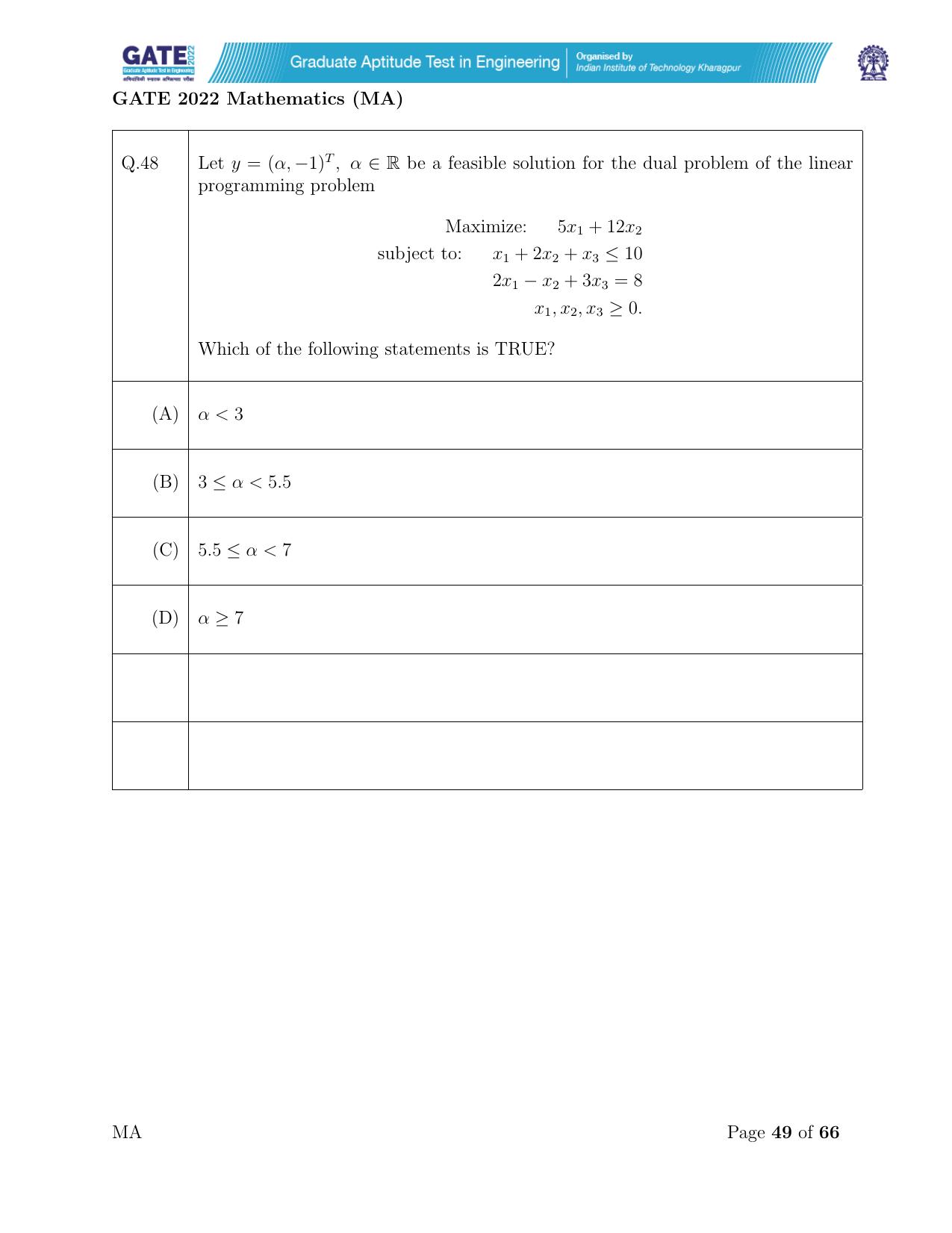 GATE 2022 Mathematics (MA) Question Paper - Page 49