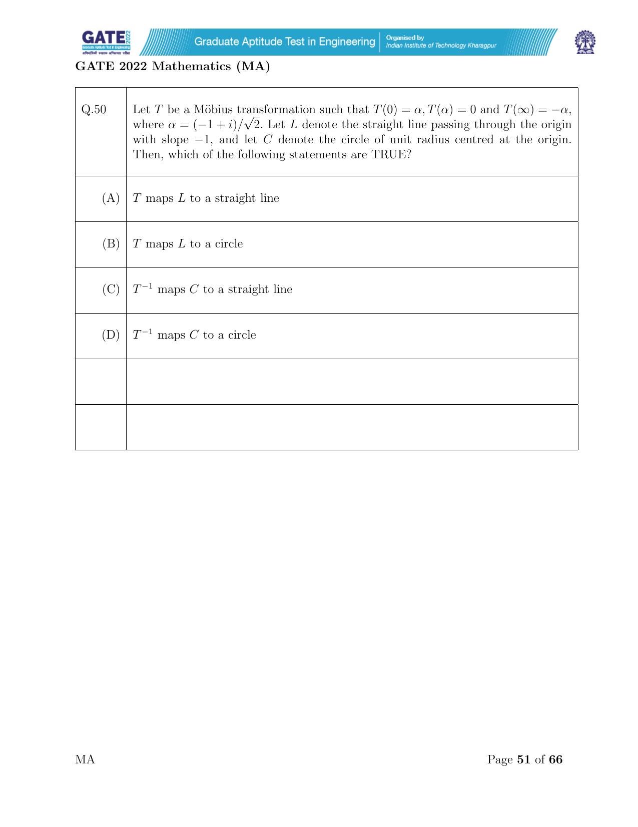 GATE 2022 Mathematics (MA) Question Paper - Page 51