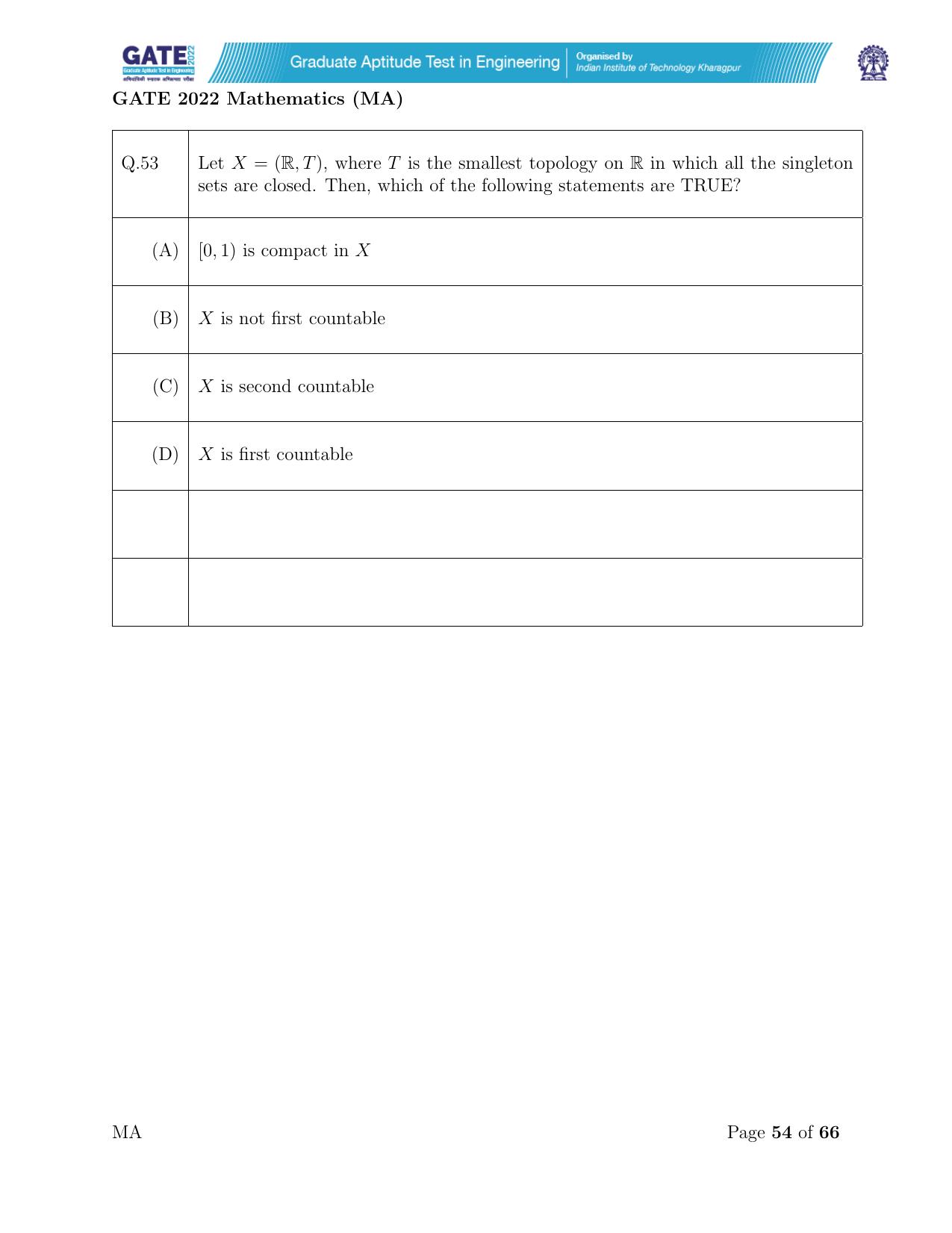 GATE 2022 Mathematics (MA) Question Paper - Page 54