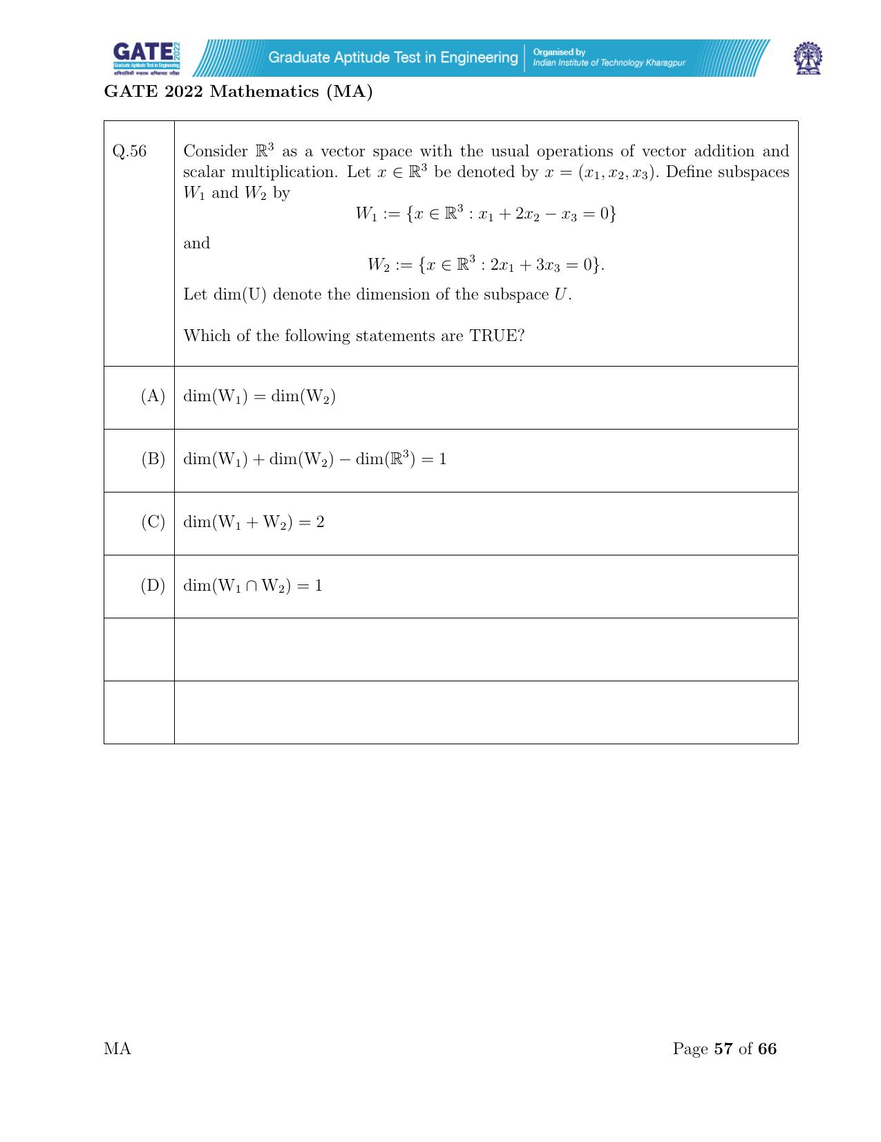 GATE 2022 Mathematics (MA) Question Paper - Page 57