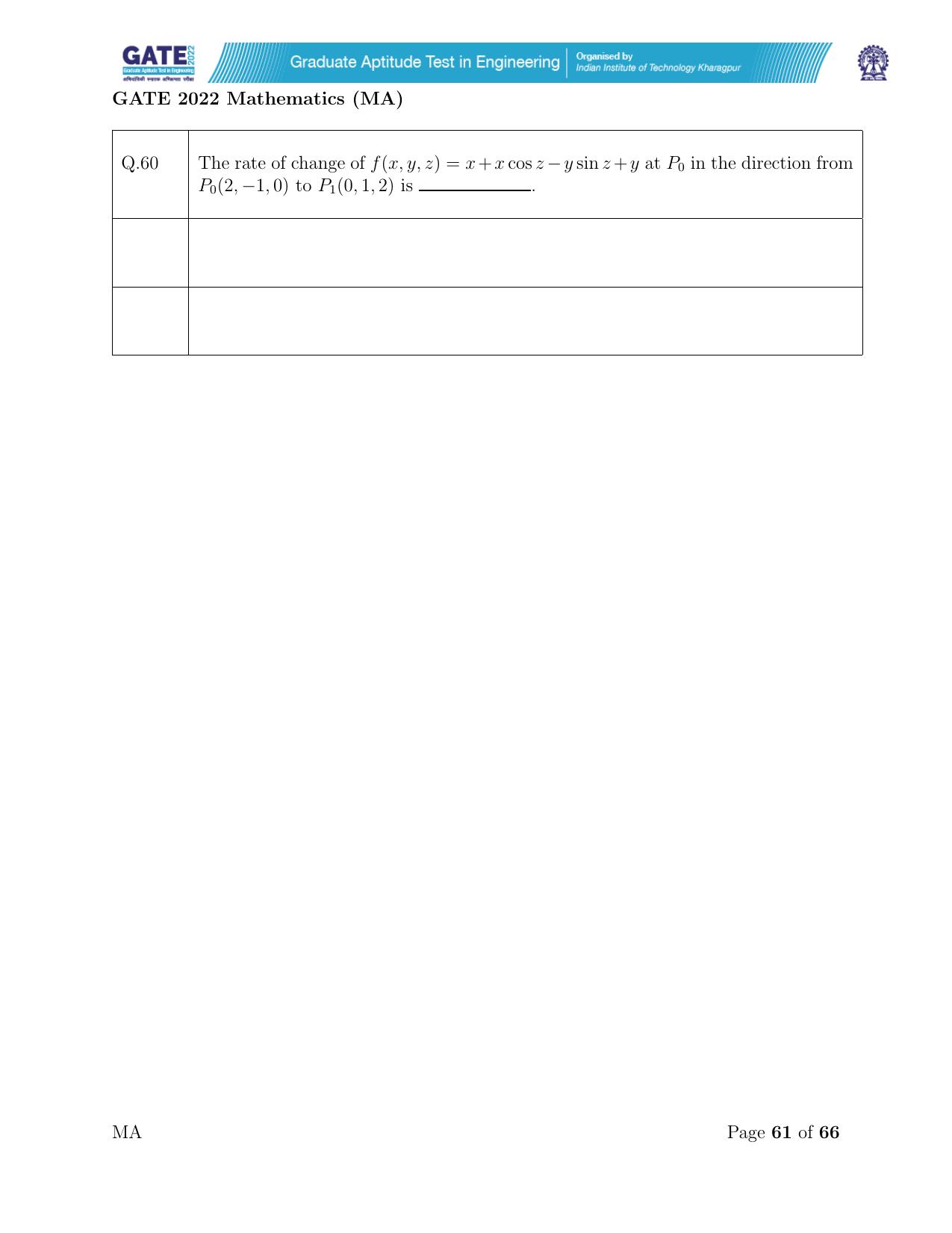 GATE 2022 Mathematics (MA) Question Paper - Page 61