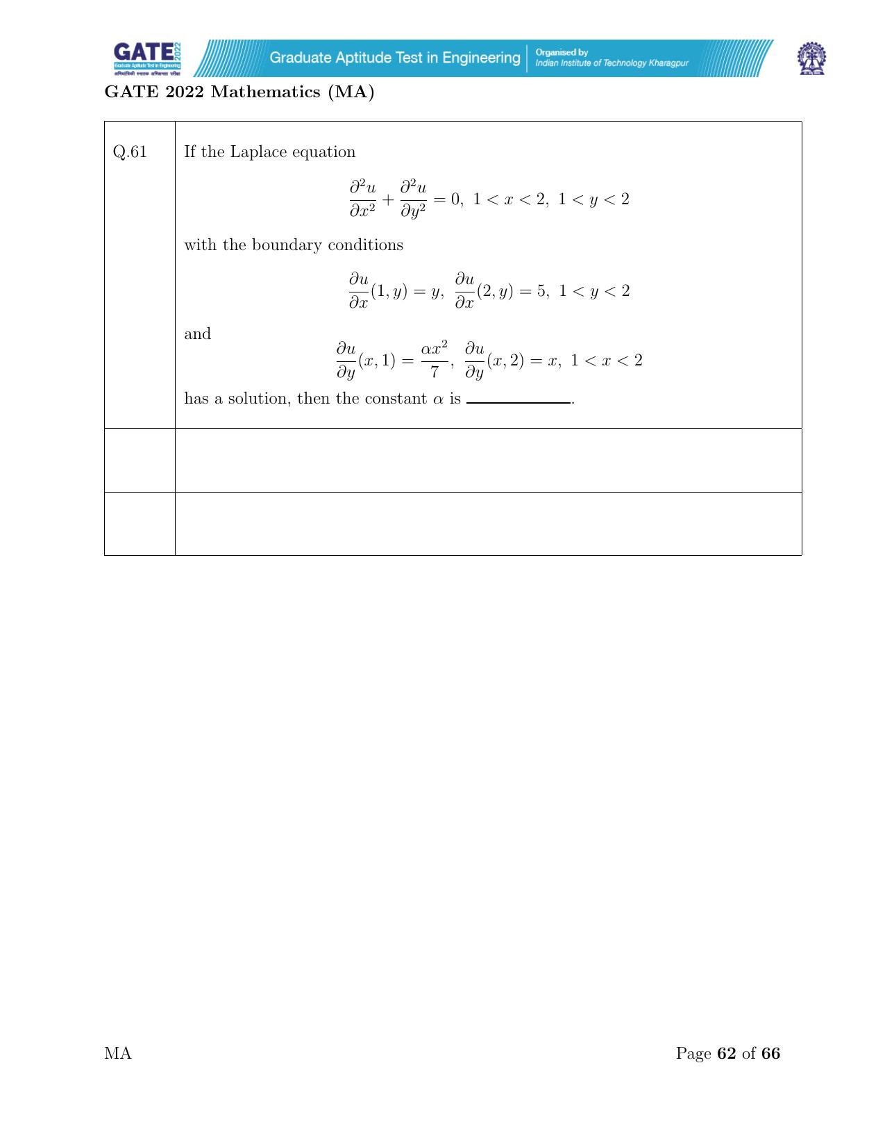 GATE 2022 Mathematics (MA) Question Paper - Page 62