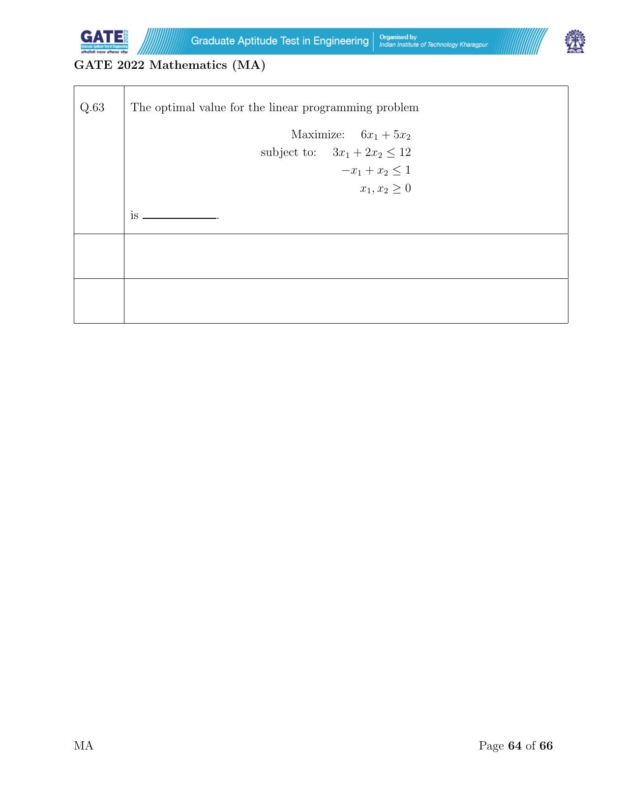 GATE 2022 Mathematics (MA) Question Paper - Page 64