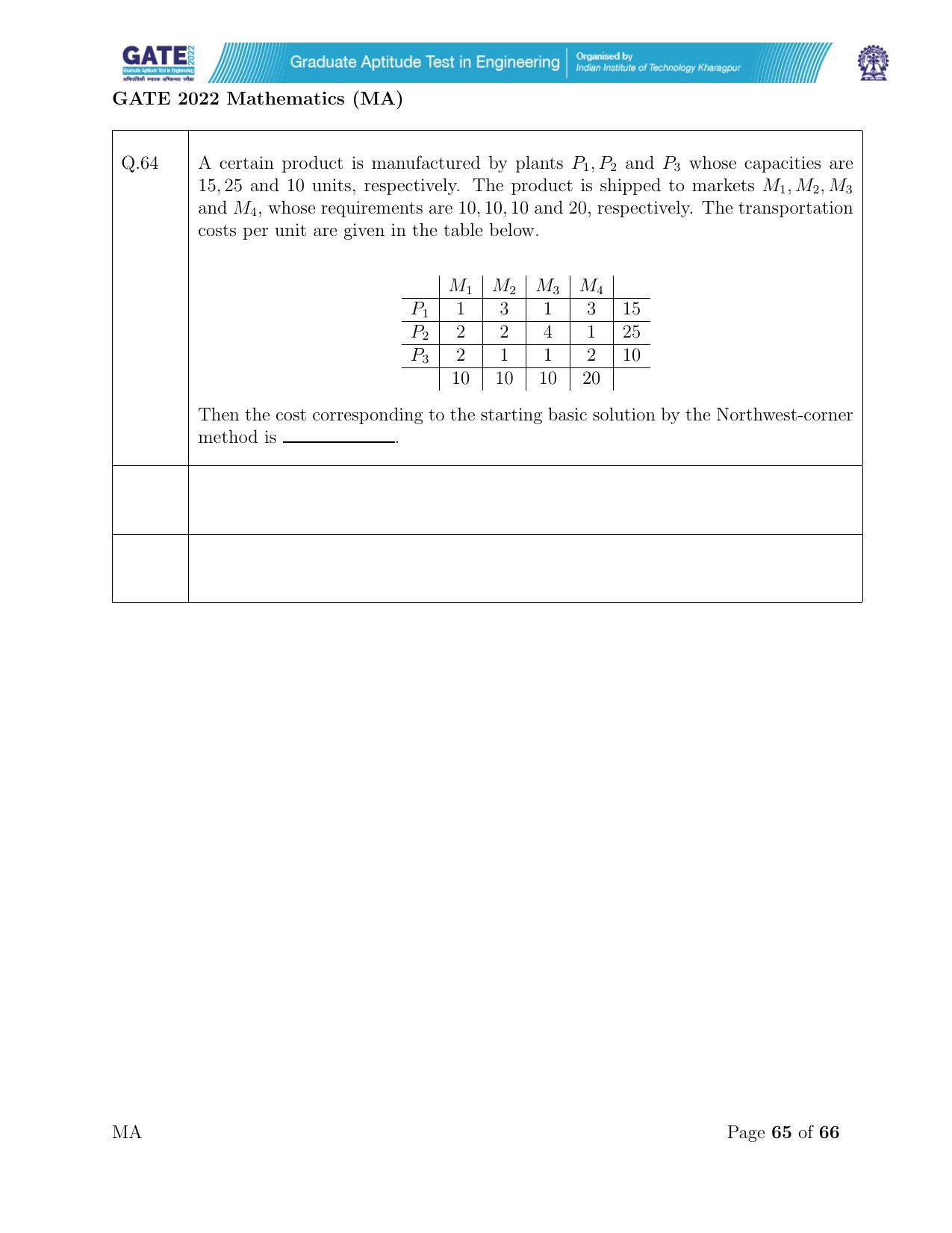 GATE 2022 Mathematics (MA) Question Paper - Page 65