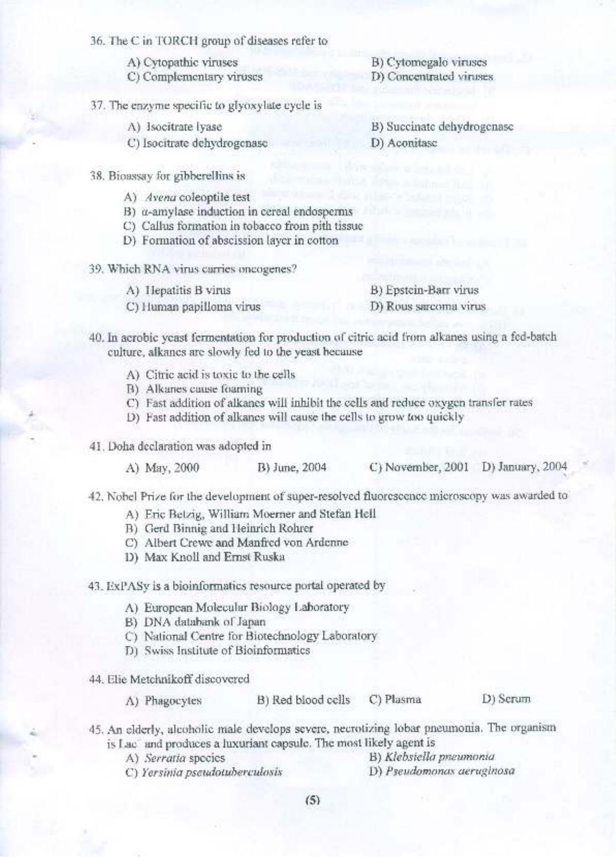 PU MPET Microbial Biotechnology 2015 Question Paper - Page 6