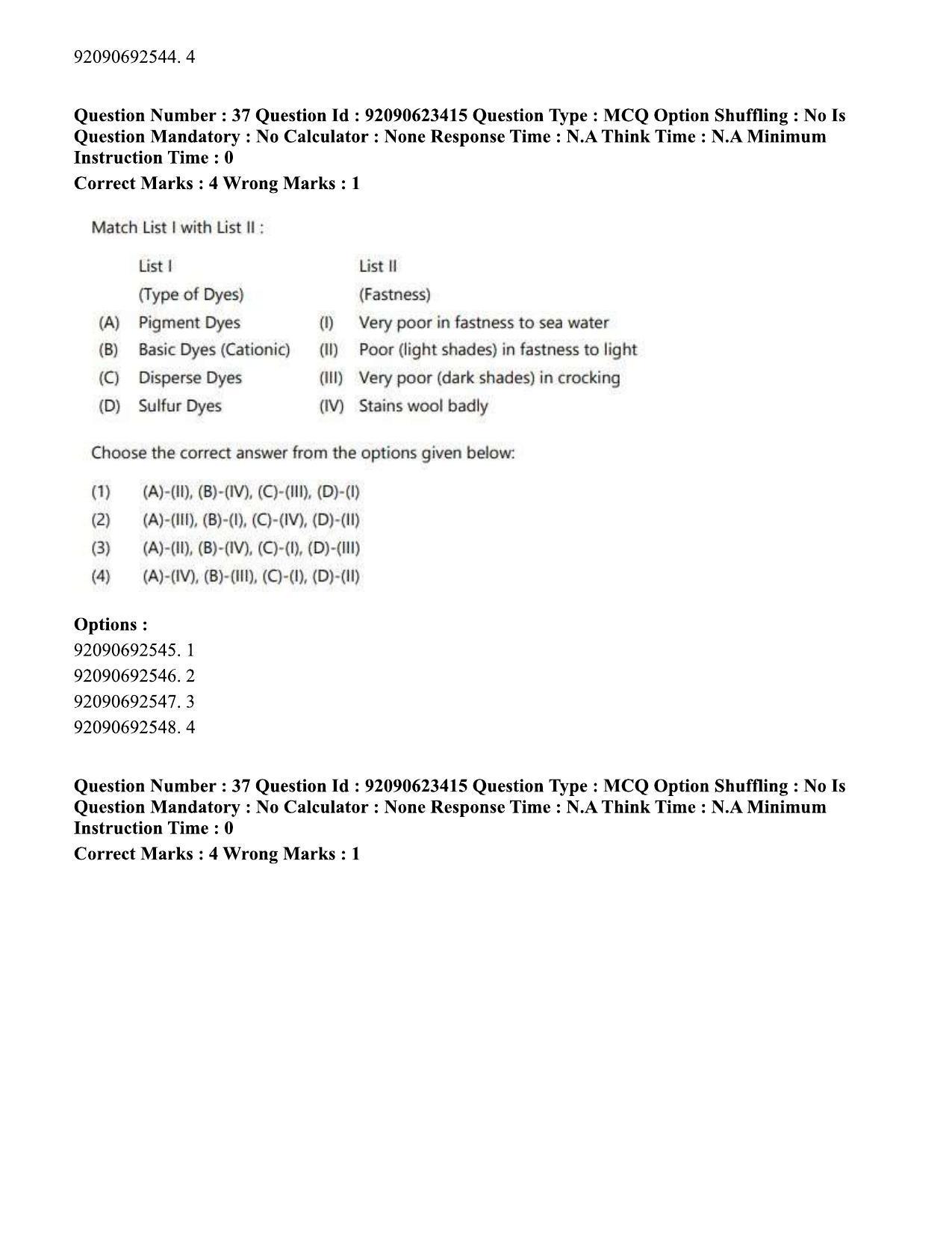 CUET PG 2023: HUQP23 – Textile Design Eng - Shift 2 (24-06-2023) Question Paper - Page 37