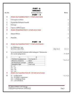 Kerala Plus Two 2022 Zoology Answer Key