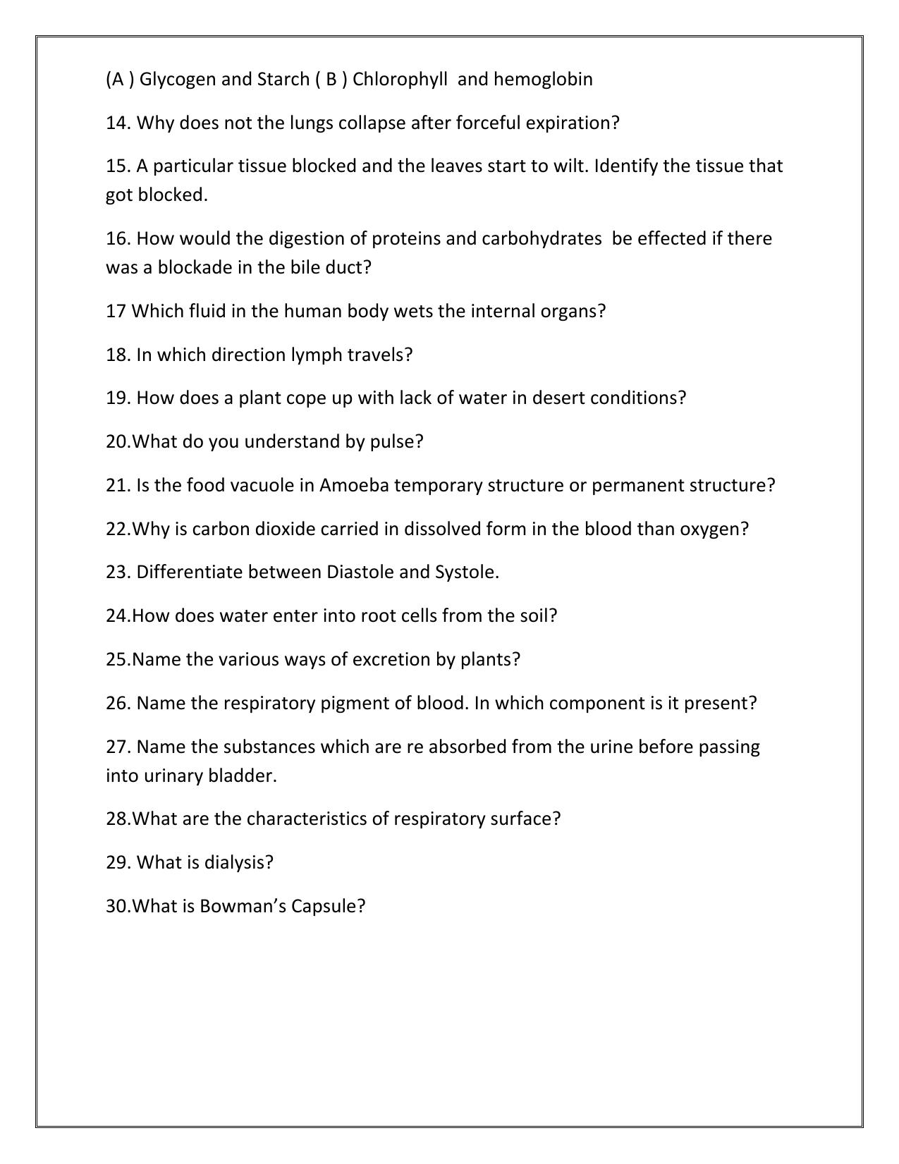 CBSE Worksheets for Class 10 Biology Life Process Assignment 1 - Page 2
