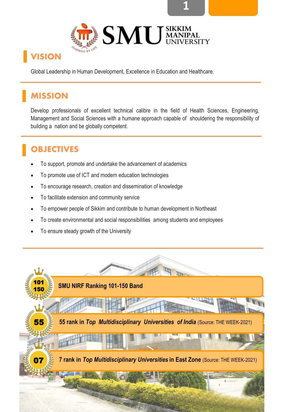 Sikkim Manipal University (SMU), Gangtok Prospectus 2022 - Page 5