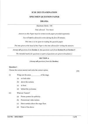 ICSE Class 10 Drama Sample Paper 2023