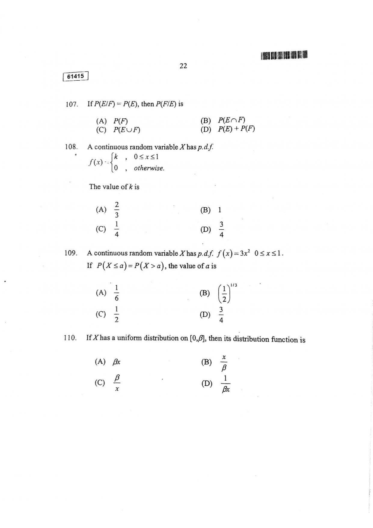 CUSAT CAT 2015 Statistics Question Paper - Page 23