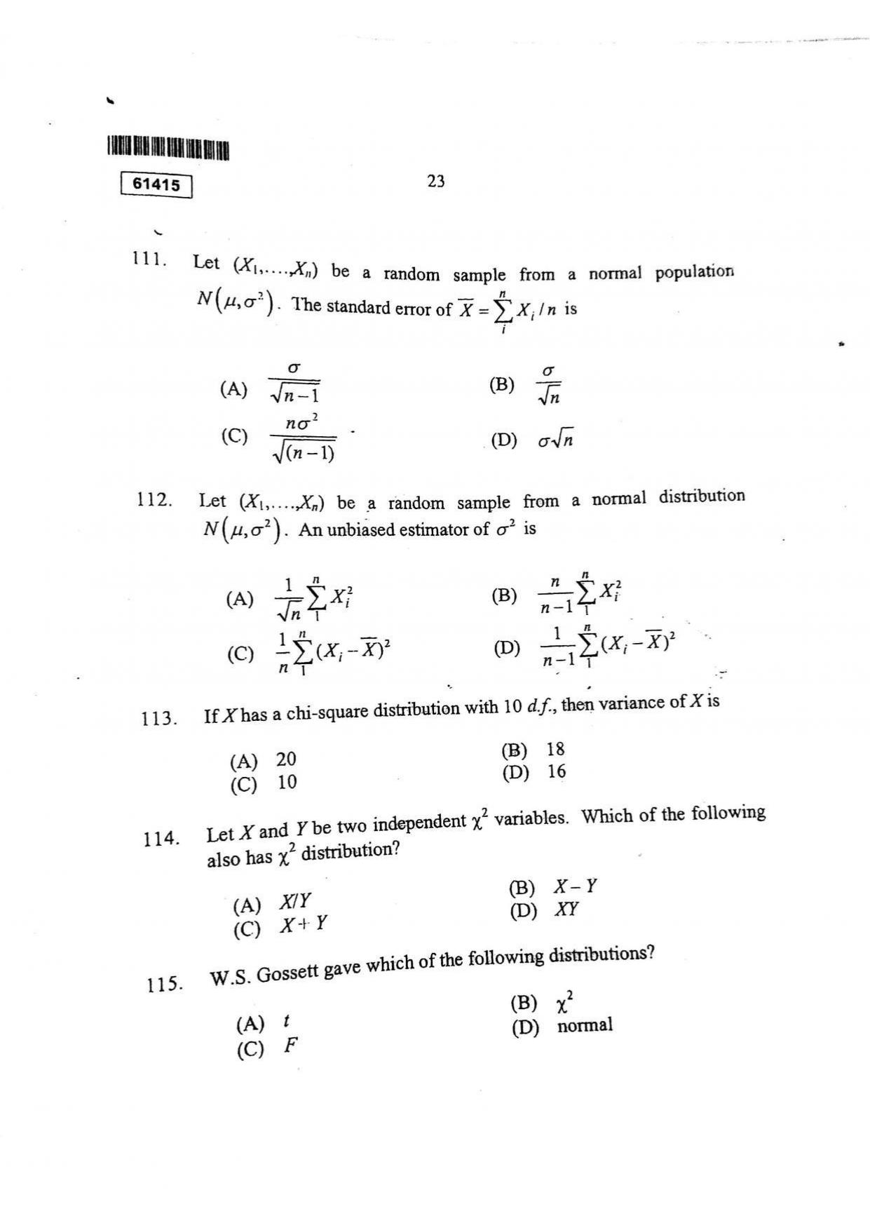 CUSAT CAT 2015 Statistics Question Paper - Page 24
