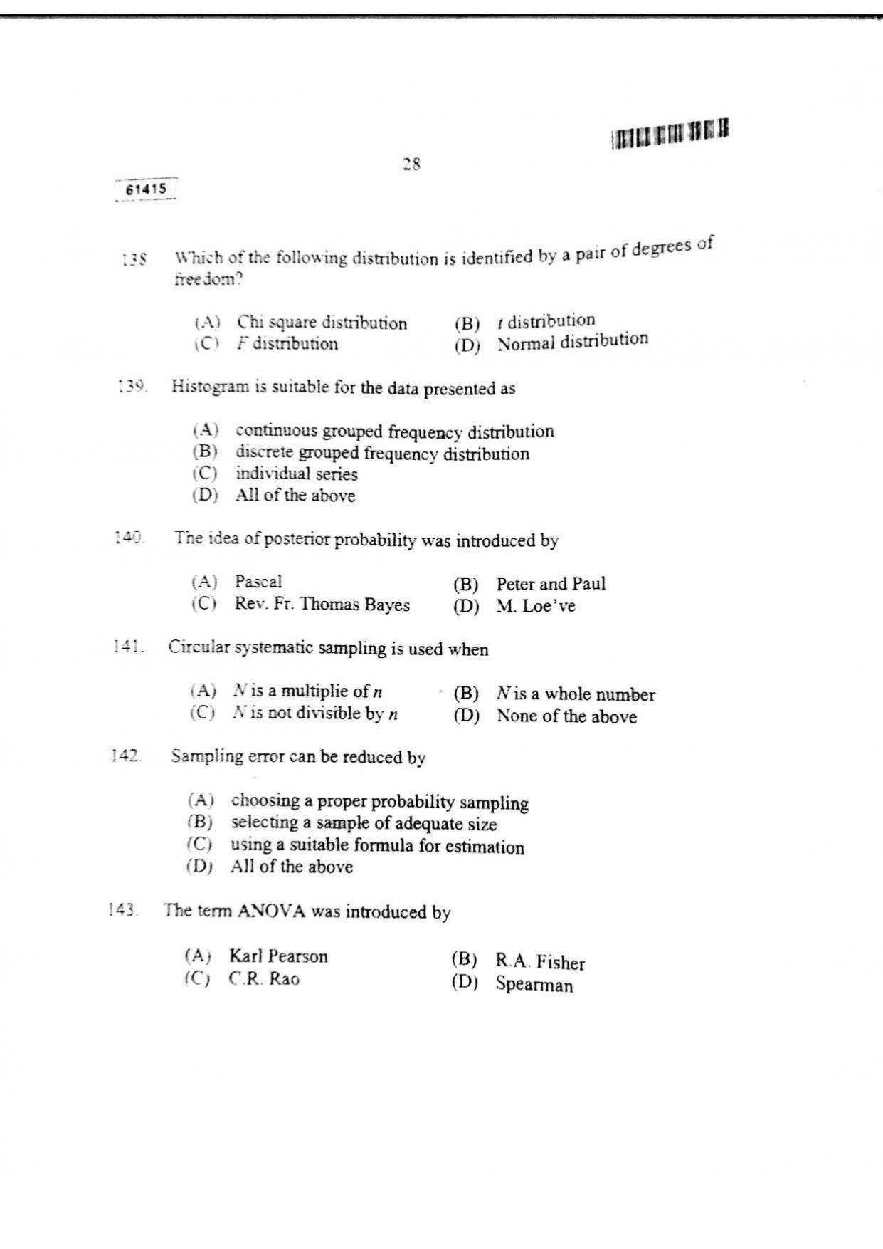 CUSAT CAT 2015 Statistics Question Paper - Page 29