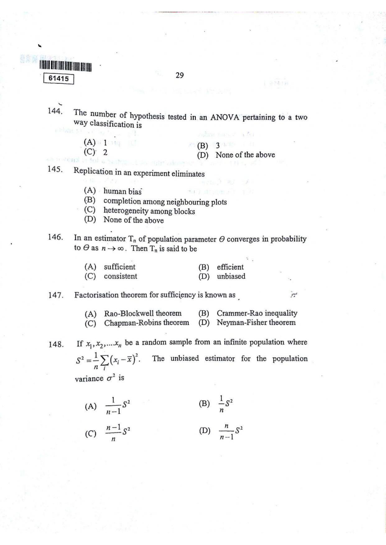 CUSAT CAT 2015 Statistics Question Paper - Page 30