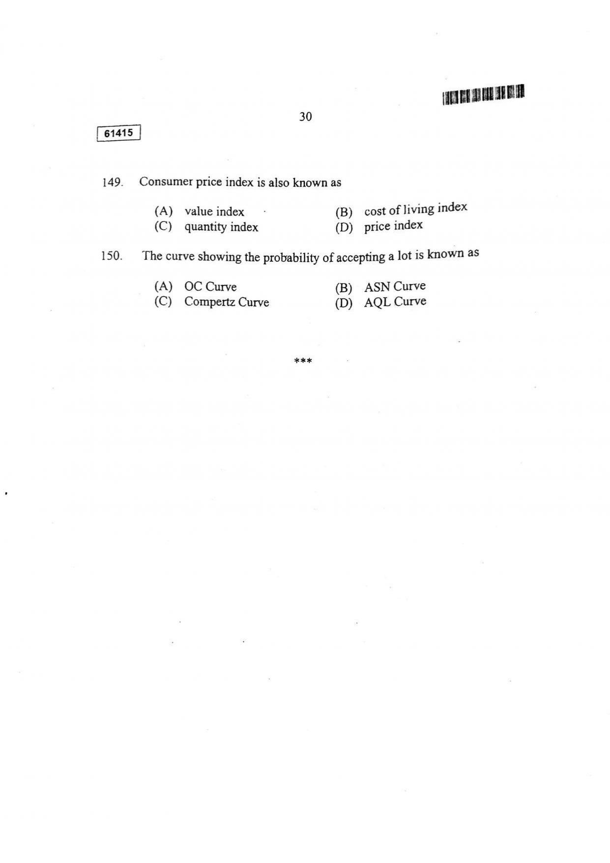 CUSAT CAT 2015 Statistics Question Paper - Page 31