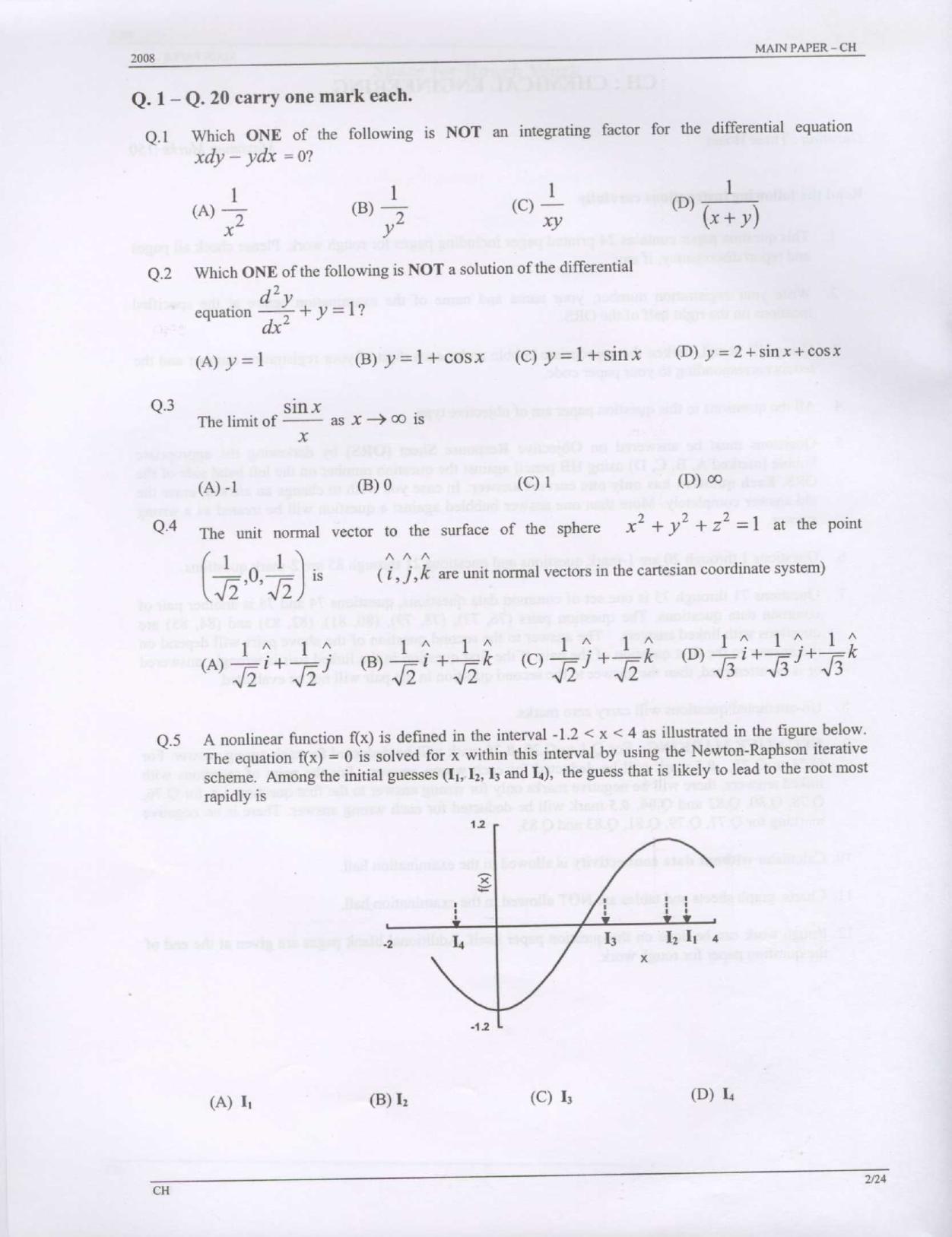 GATE 2008 Chemical Engineering (CH) Question Paper with Answer Key - Page 2