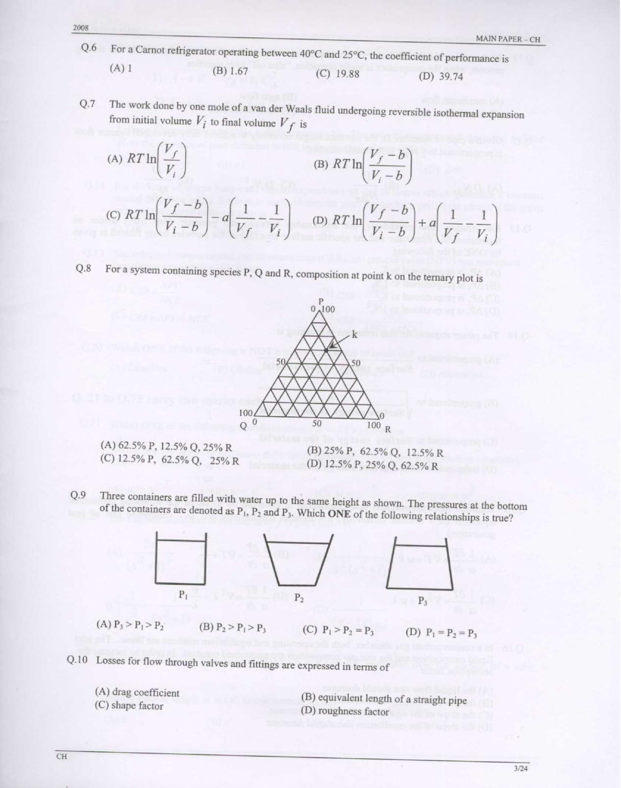 GATE 2008 Chemical Engineering (CH) Question Paper with Answer Key - Page 3