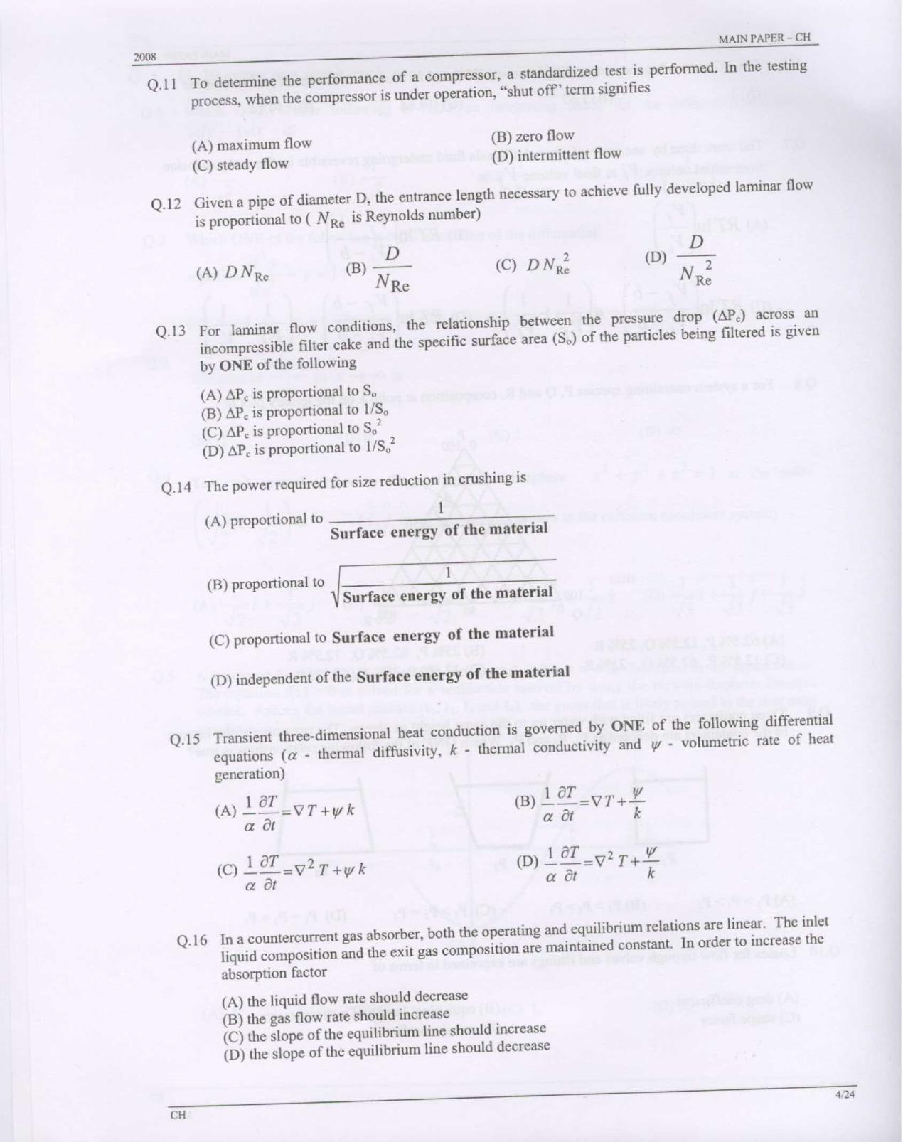 GATE 2008 Chemical Engineering (CH) Question Paper with Answer Key - Page 4