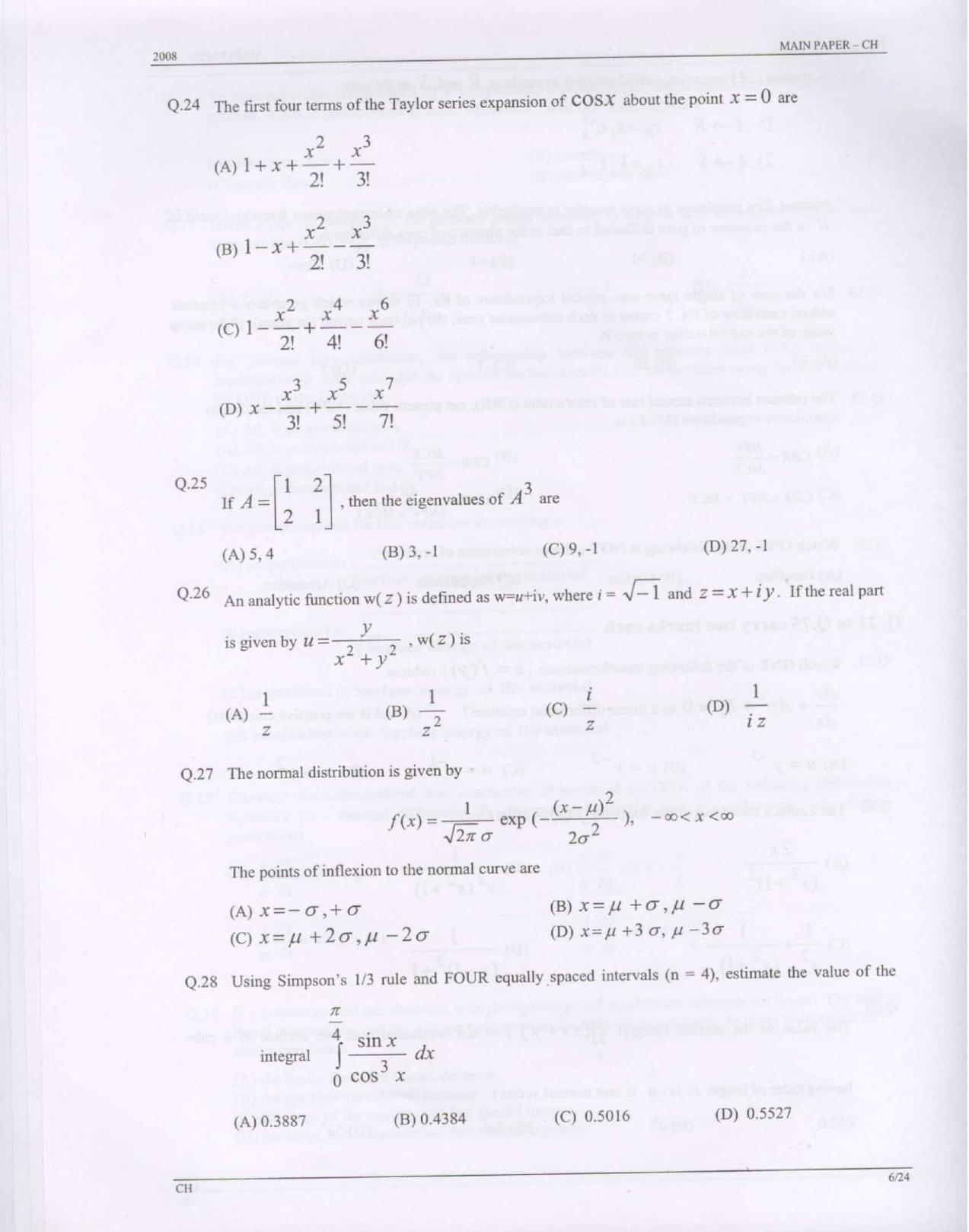 GATE 2008 Chemical Engineering (CH) Question Paper with Answer Key - Page 6