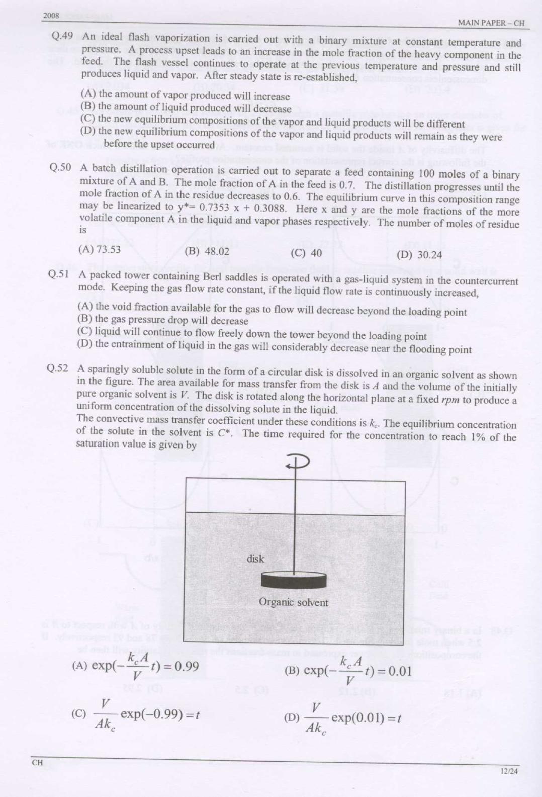 GATE 2008 Chemical Engineering (CH) Question Paper with Answer Key - Page 12