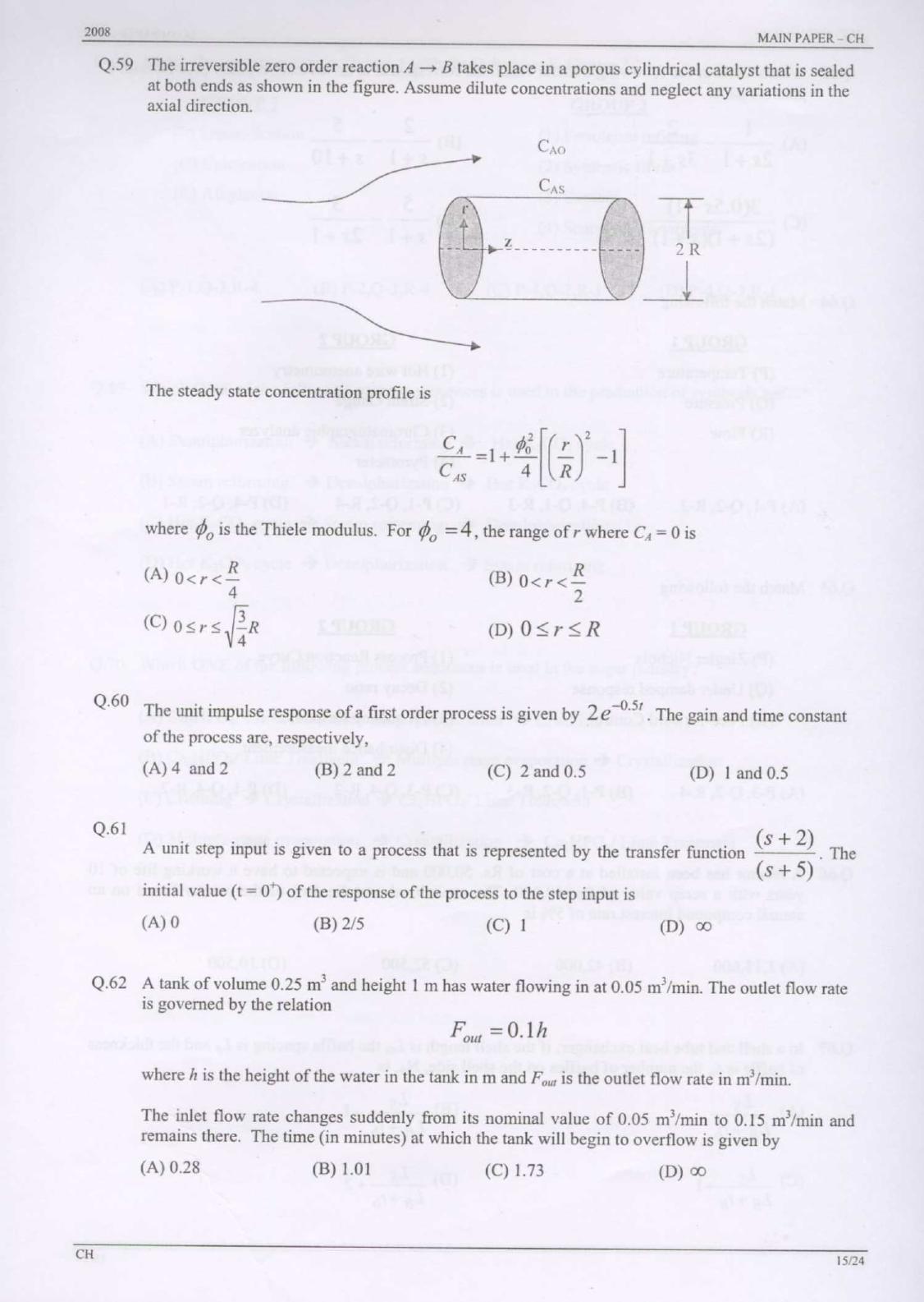 GATE 2008 Chemical Engineering (CH) Question Paper with Answer Key - Page 15