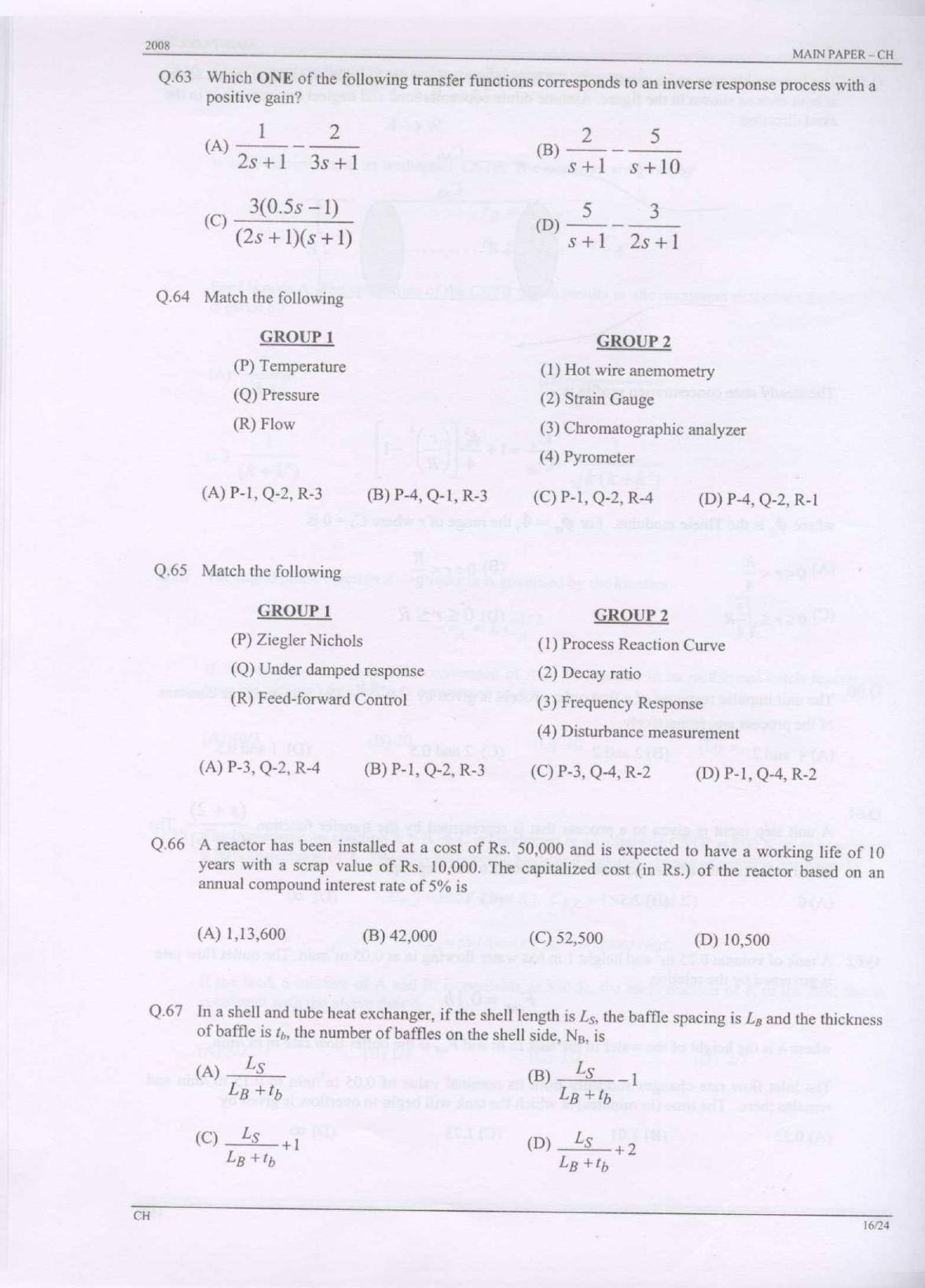 GATE 2008 Chemical Engineering (CH) Question Paper with Answer Key - Page 16