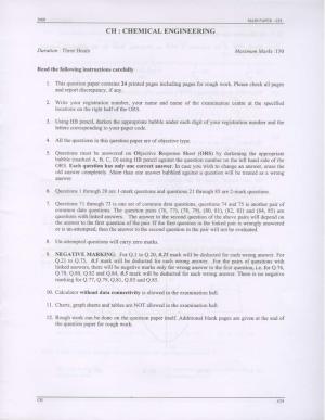 GATE 2008 Chemical Engineering (CH) Question Paper with Answer Key