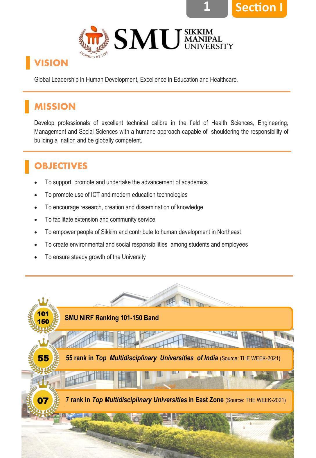 Sikkim Manipal University, Manipal SMU Prospectus -2022 - Page 7