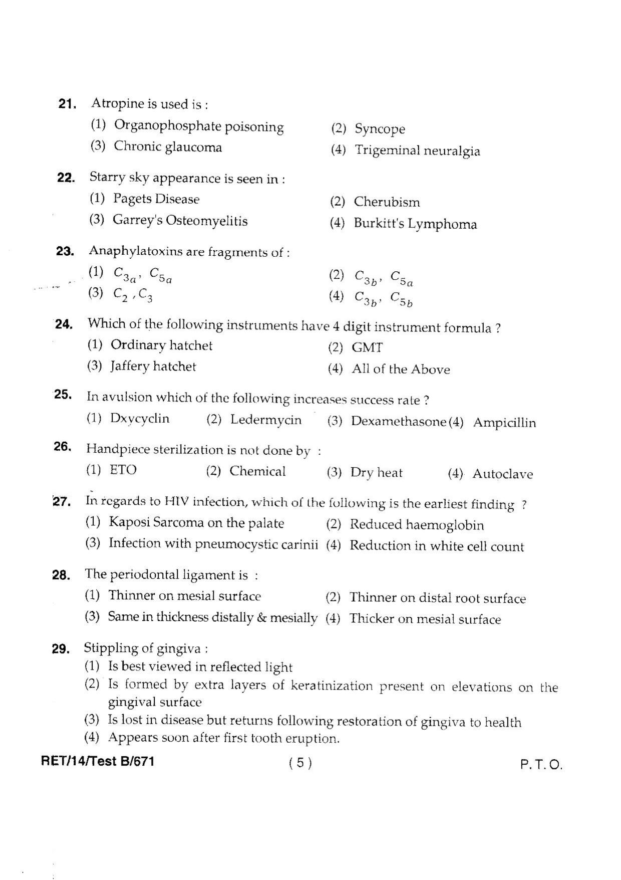 BHU RET DENTAL SCIENCE 2014 Question Paper - Page 7