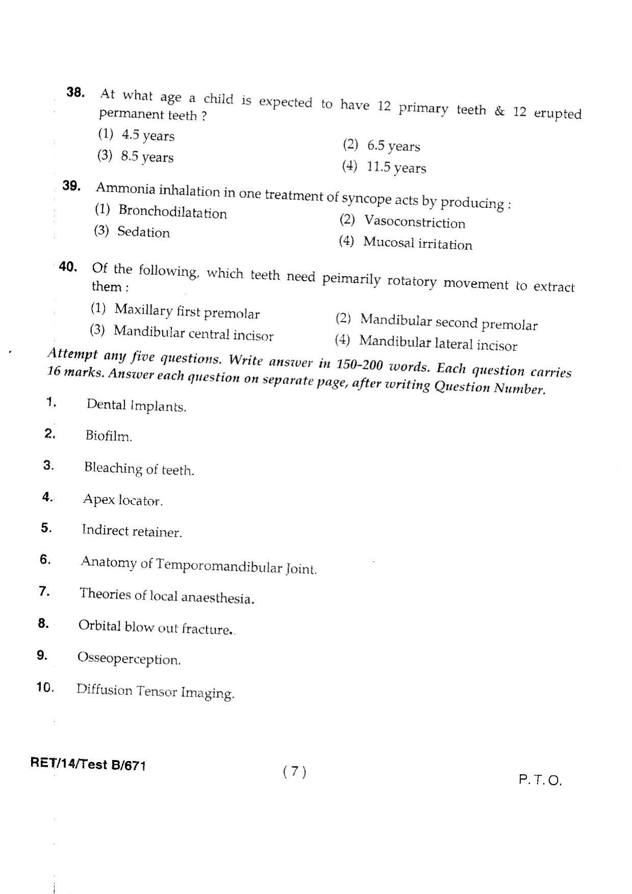 BHU RET DENTAL SCIENCE 2014 Question Paper - Page 9