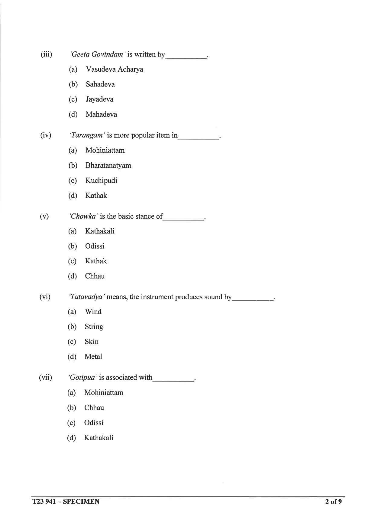 ICSE Class 10 Indian Dance Sample Paper 2023 - Page 2
