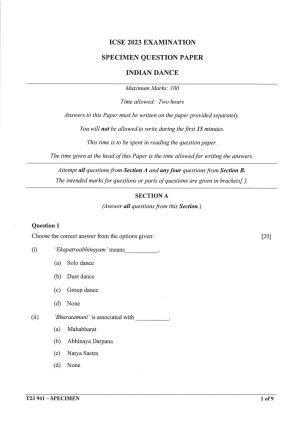 ICSE Class 10 Indian Dance Sample Paper 2023