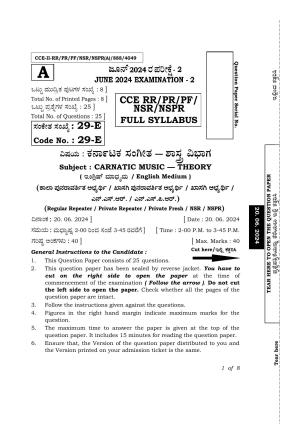 Karnataka SSLC Karnataka Music (English Medium 29E Theory) Exam 2 Question Paper 2024 (A Version)