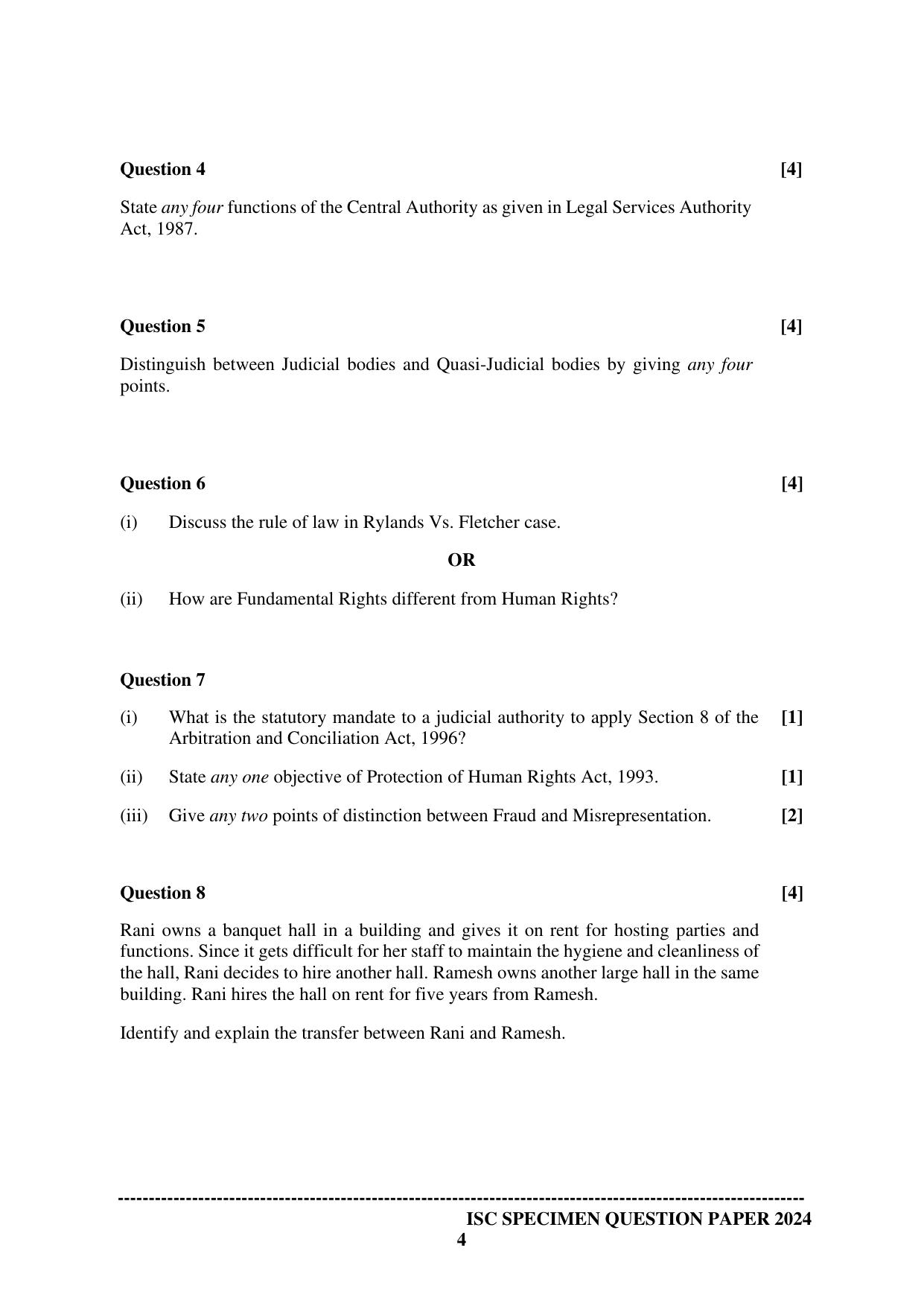ISC Class 12 2024 Legal Studies Sample Paper - Page 4