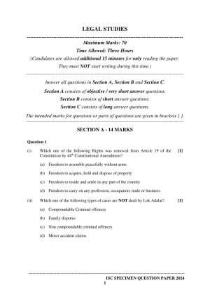 ISC Class 12 2024 Legal Studies Sample Paper