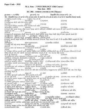 Hemchand North Gujarat University Sample Paper Mar-Jun 2021: M.A. Sem – 3 Psychology EC-304-Stress And Health (Theory) (Old Course)  Paper Code – 3935