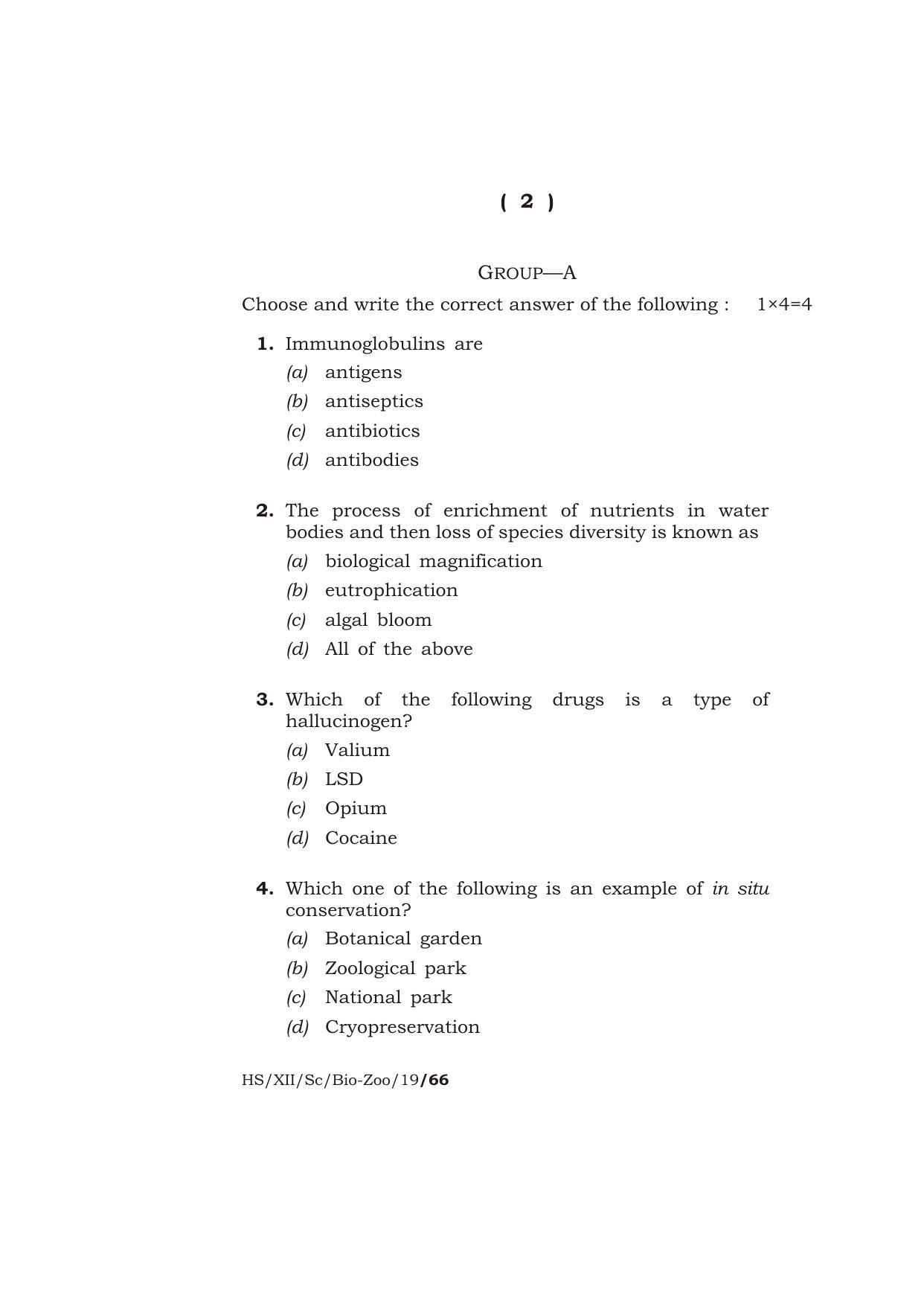 Meghalaya Board (MBOSE) Class 12 BIO-ZOOLOGY ( Theory ) 2019 Question Paper - Page 2