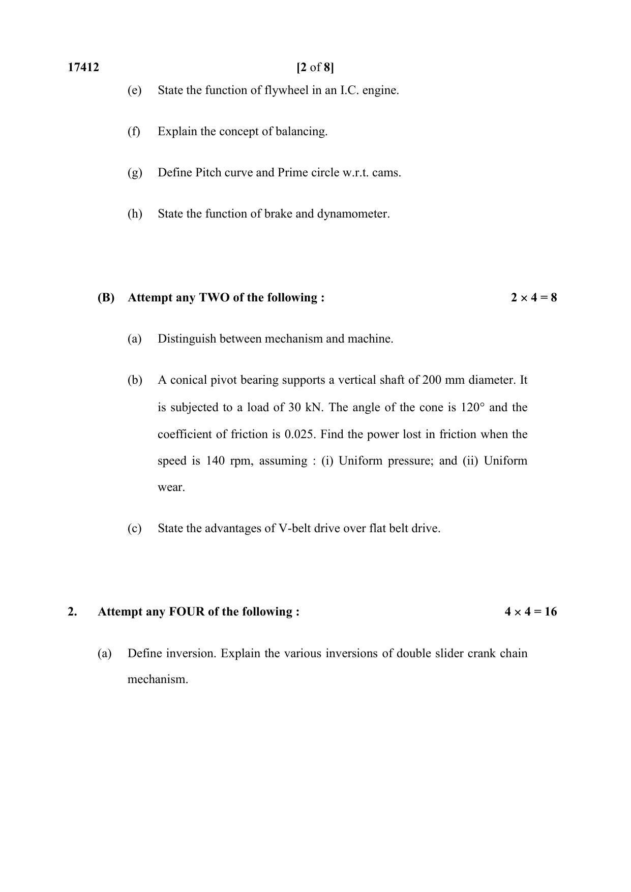 MSBTE Winter Question Paper 2019 - Theory of Machines - Page 2