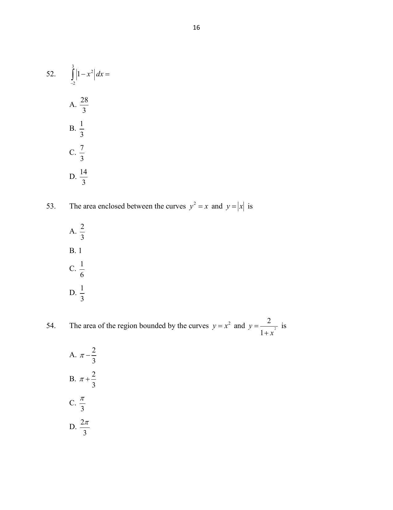 CUSAT CAT 2016 B.Tech Question Paper - Page 16