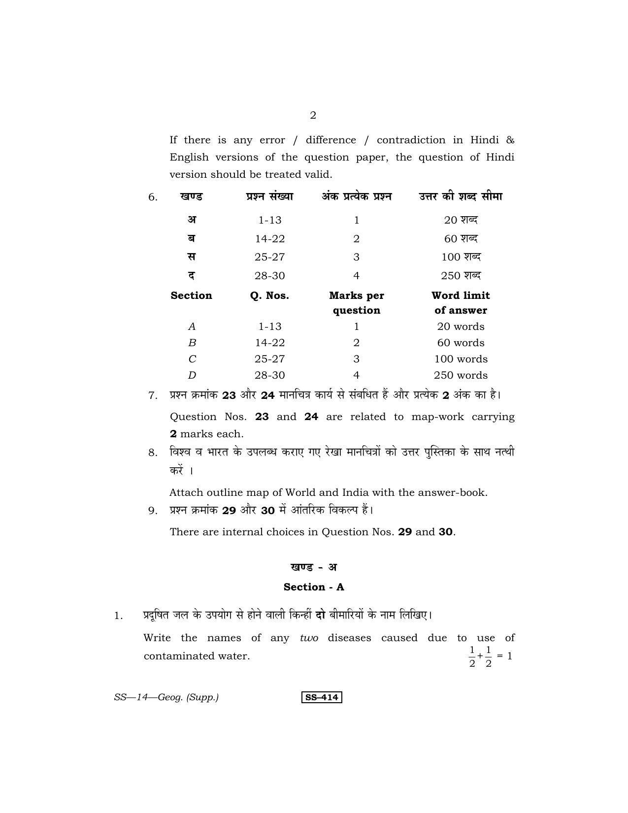 RBSE Class 12 Geography (SUPPLEMENTARY) 2013 Question Paper - Page 2