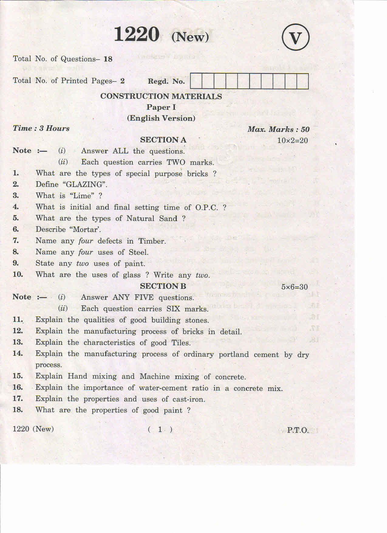 AP Inter 1st Year Construction Materials-I (New) May-2019-Vocational Question Paper - Page 1