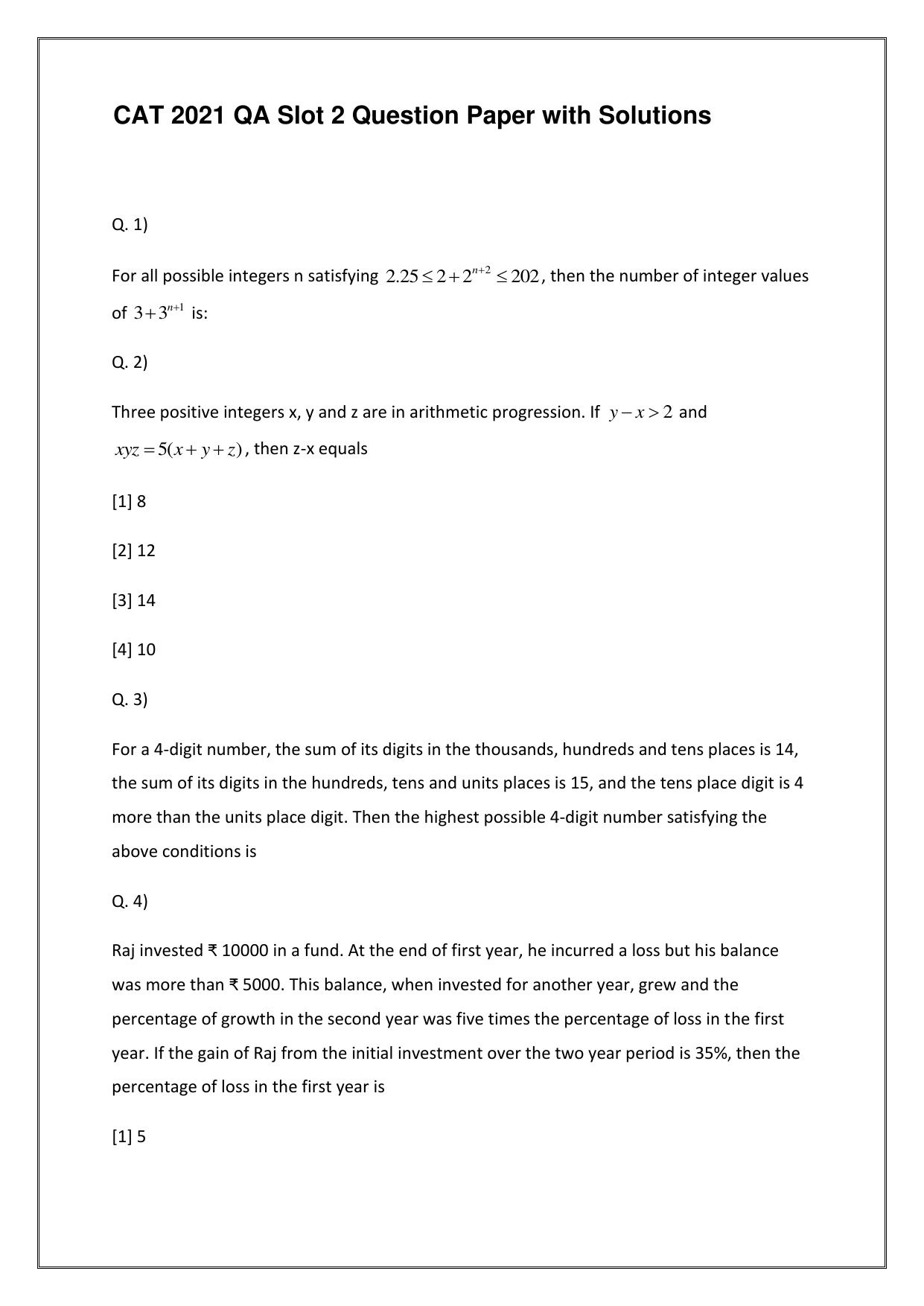 CAT 2022 CAT QA Slot 2 Question Paper - Page 1
