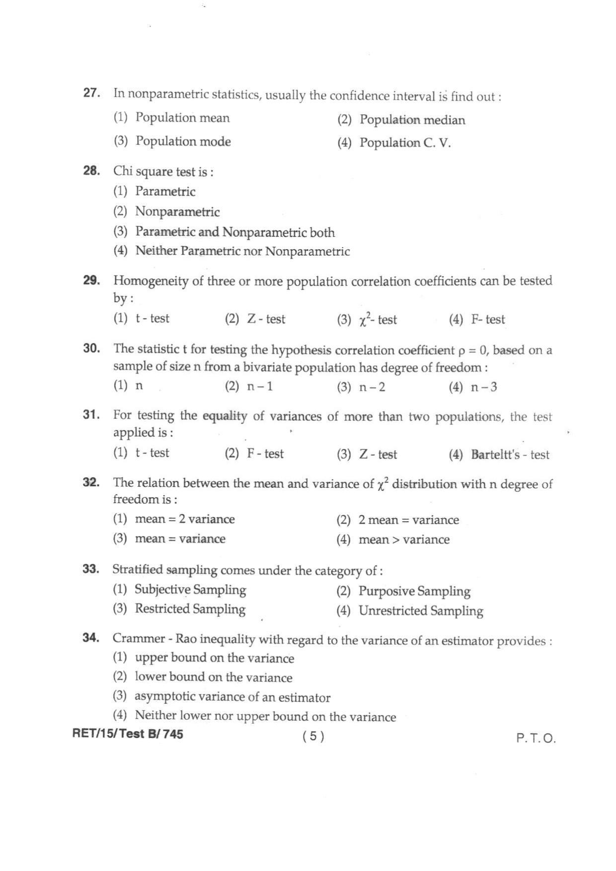 BHU RET AG. ENGG. (AG STATISTICS) 2015 Question Paper - Page 7