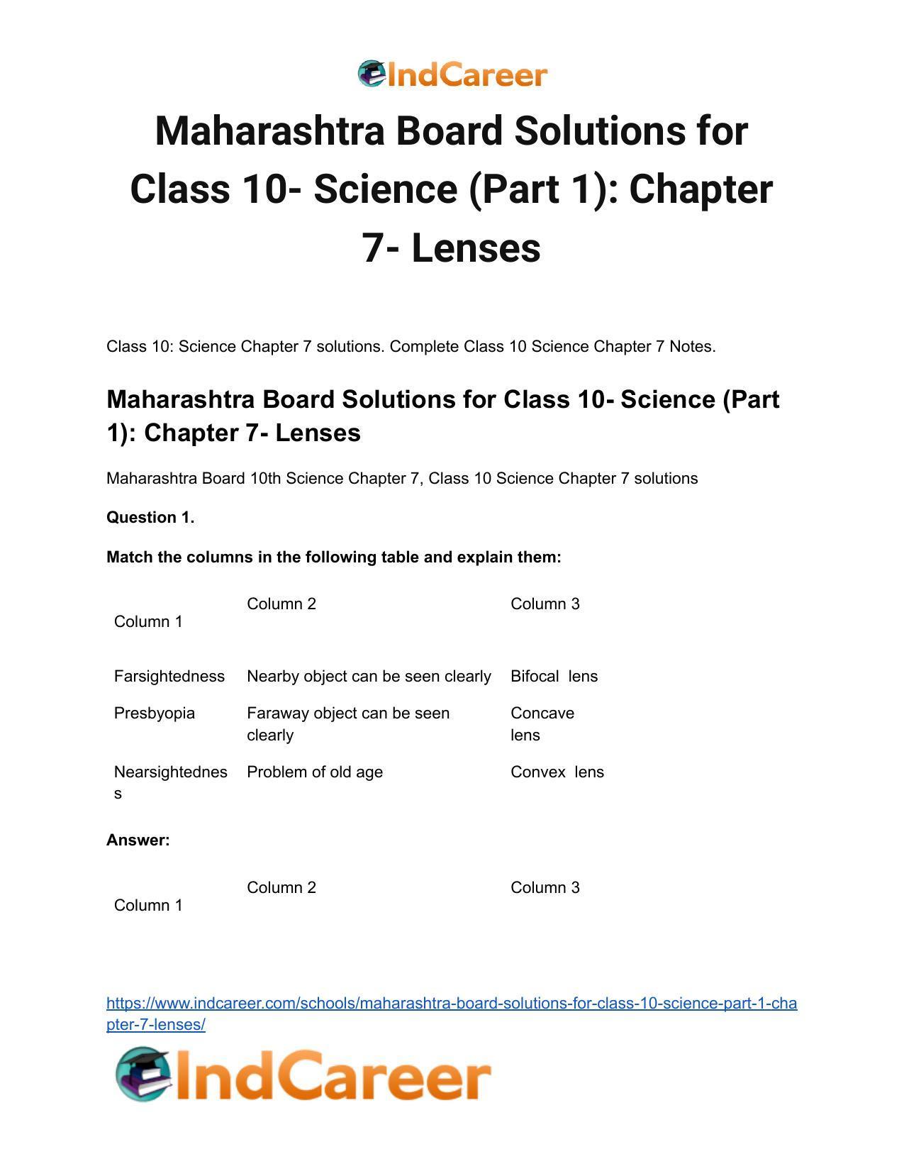 Maharashtra Board Solutions for Class 10- Science (Part 1): Chapter 7- Lenses - Page 2